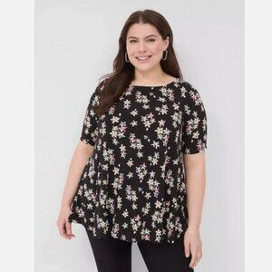 Lane Bryant Black Floral Print Boatneck Swing Top 22/24